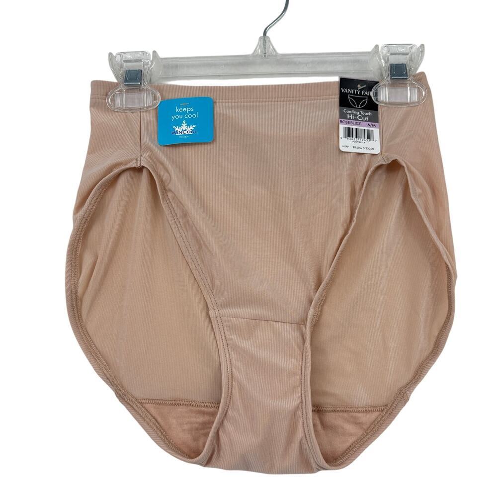 Vanity Fair Panty Womens Size 6 Rose Beige Cooling Touch Hi Cut One Pair
